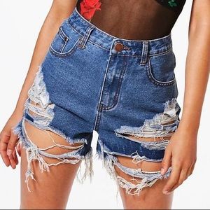 Distressed Denim High-Waisted “Mom” Shorts